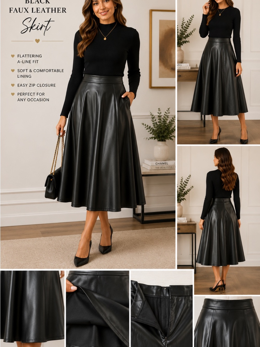 Black Faux Leather Skirt
